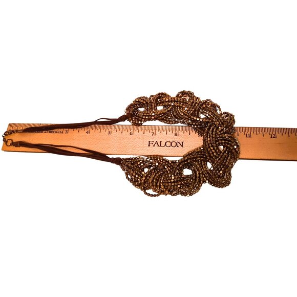 Chunky Brass Brutalist Braided Seed Bead Primitive Necklace Collar Choker Boho - Picture 9 of 12